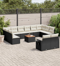 13-tlg. Garten-Sofagarnitur mit Kissen Schwarz Poly Rattan