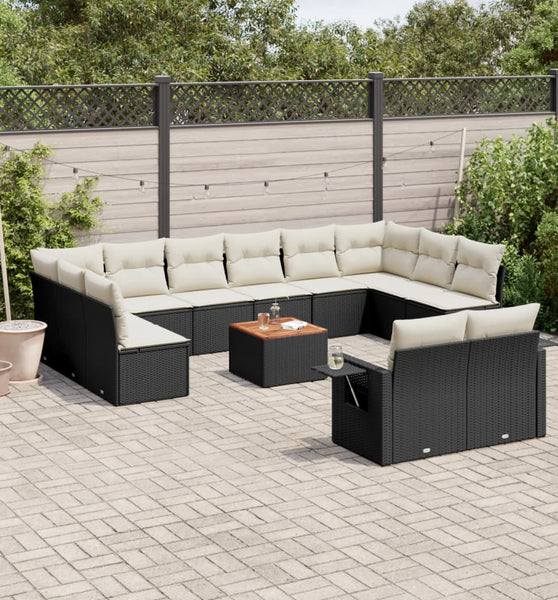 13-tlg. Garten-Sofagarnitur mit Kissen Schwarz Poly Rattan