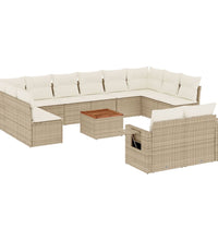 13-tlg. Garten-Sofagarnitur mit Kissen Beige Poly Rattan