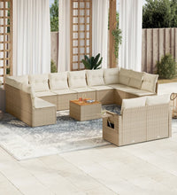 13-tlg. Garten-Sofagarnitur mit Kissen Beige Poly Rattan