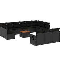 14-tlg. Garten-Sofagarnitur mit Kissen Schwarz Poly Rattan