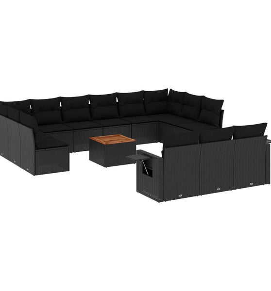 14-tlg. Garten-Sofagarnitur mit Kissen Schwarz Poly Rattan