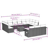 14-tlg. Garten-Sofagarnitur mit Kissen Schwarz Poly Rattan