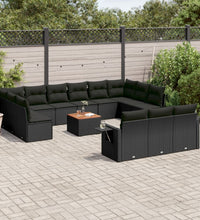 14-tlg. Garten-Sofagarnitur mit Kissen Schwarz Poly Rattan