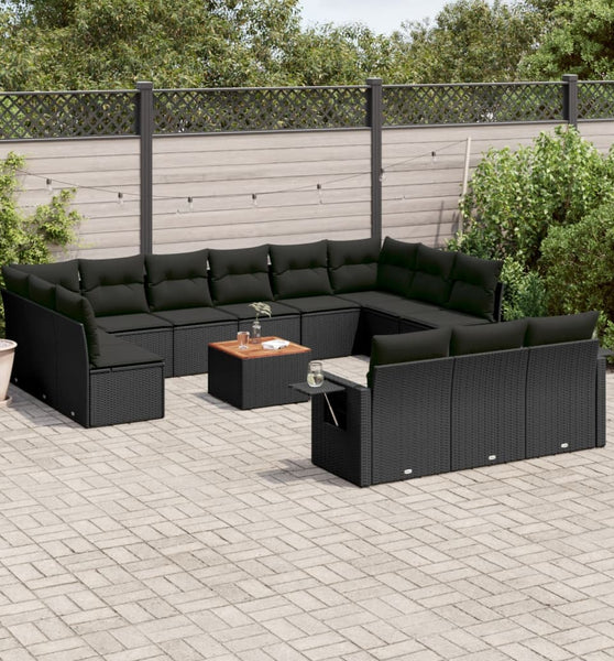 14-tlg. Garten-Sofagarnitur mit Kissen Schwarz Poly Rattan