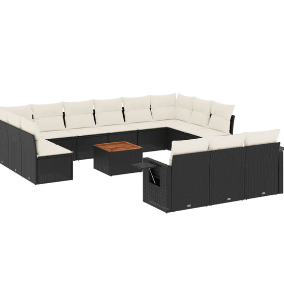 14-tlg. Garten-Sofagarnitur mit Kissen Schwarz Poly Rattan