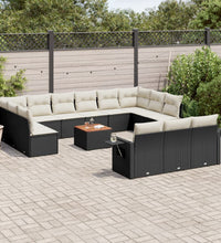 14-tlg. Garten-Sofagarnitur mit Kissen Schwarz Poly Rattan