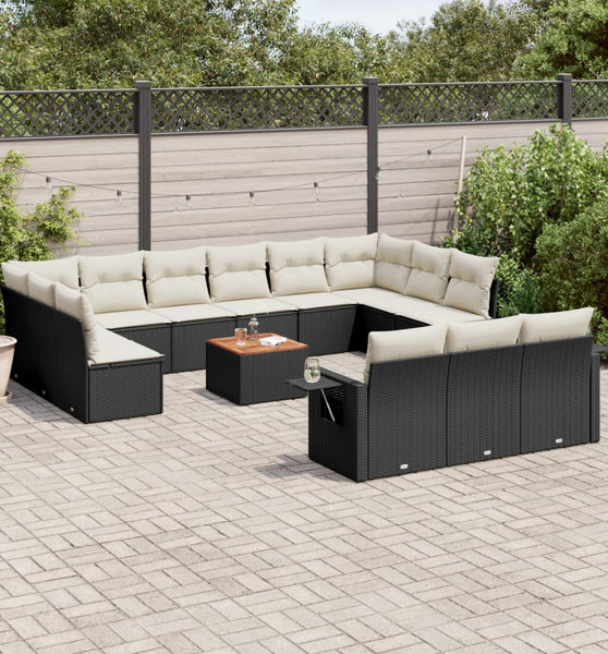 14-tlg. Garten-Sofagarnitur mit Kissen Schwarz Poly Rattan