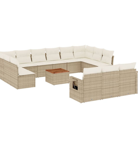 14-tlg. Garten-Sofagarnitur mit Kissen Beige Poly Rattan