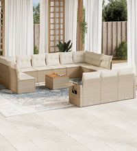 14-tlg. Garten-Sofagarnitur mit Kissen Beige Poly Rattan