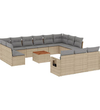 14-tlg. Garten-Sofagarnitur mit Kissen Beige Poly Rattan