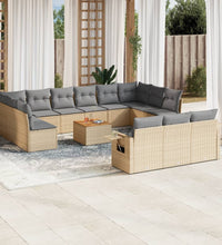 14-tlg. Garten-Sofagarnitur mit Kissen Beige Poly Rattan