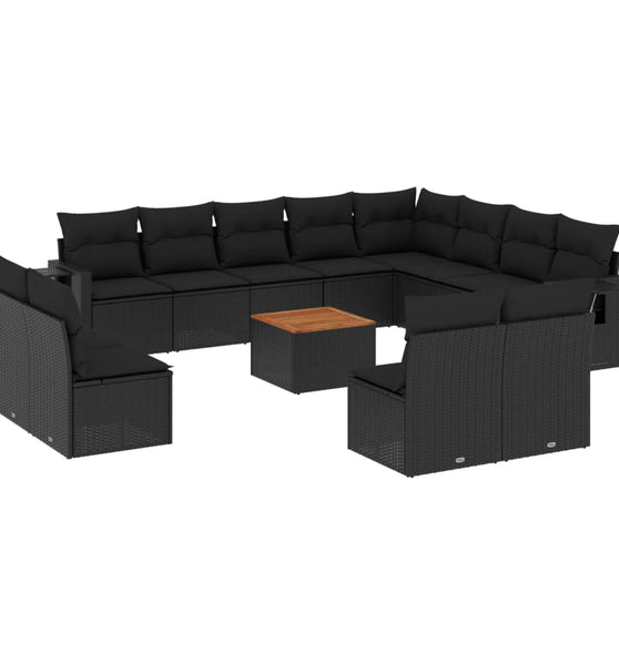 13-tlg. Garten-Sofagarnitur mit Kissen Schwarz Poly Rattan