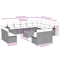 13-tlg. Garten-Sofagarnitur mit Kissen Schwarz Poly Rattan