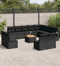 13-tlg. Garten-Sofagarnitur mit Kissen Schwarz Poly Rattan