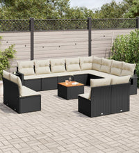 13-tlg. Garten-Sofagarnitur mit Kissen Schwarz Poly Rattan