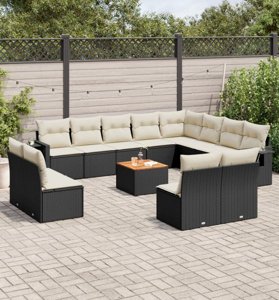 13-tlg. Garten-Sofagarnitur mit Kissen Schwarz Poly Rattan