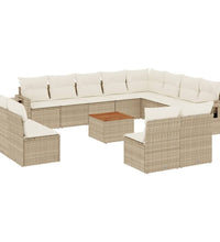 13-tlg. Garten-Sofagarnitur mit Kissen Beige Poly Rattan