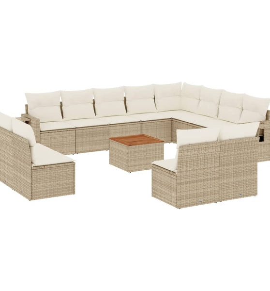 13-tlg. Garten-Sofagarnitur mit Kissen Beige Poly Rattan