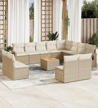 13-tlg. Garten-Sofagarnitur mit Kissen Beige Poly Rattan