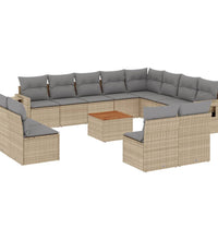 13-tlg. Garten-Sofagarnitur mit Kissen Beige Poly Rattan