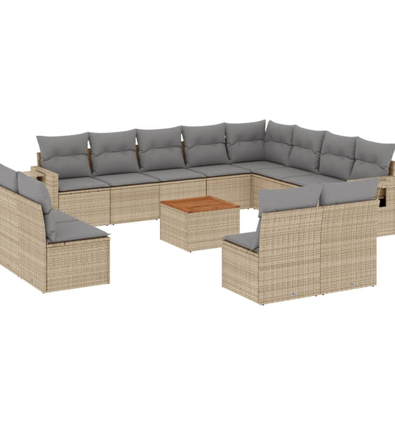 13-tlg. Garten-Sofagarnitur mit Kissen Beige Poly Rattan