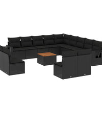 14-tlg. Garten-Sofagarnitur mit Kissen Schwarz Poly Rattan