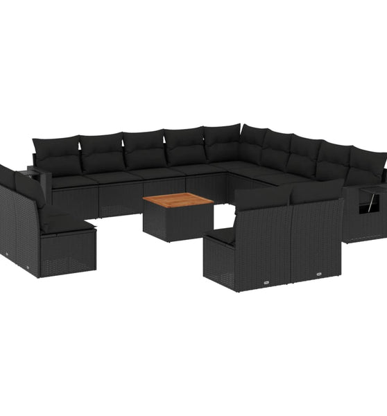 14-tlg. Garten-Sofagarnitur mit Kissen Schwarz Poly Rattan