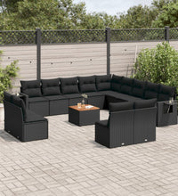 14-tlg. Garten-Sofagarnitur mit Kissen Schwarz Poly Rattan