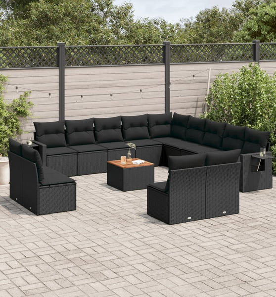 14-tlg. Garten-Sofagarnitur mit Kissen Schwarz Poly Rattan