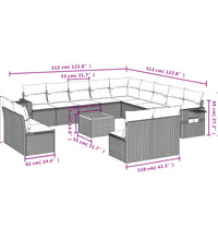 14-tlg. Garten-Sofagarnitur mit Kissen Schwarz Poly Rattan