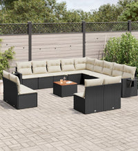 14-tlg. Garten-Sofagarnitur mit Kissen Schwarz Poly Rattan