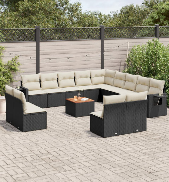 14-tlg. Garten-Sofagarnitur mit Kissen Schwarz Poly Rattan