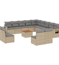 14-tlg. Garten-Sofagarnitur mit Kissen Beige Poly Rattan