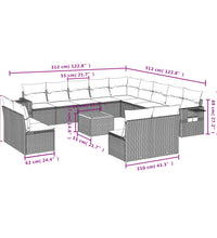 14-tlg. Garten-Sofagarnitur mit Kissen Grau Poly Rattan