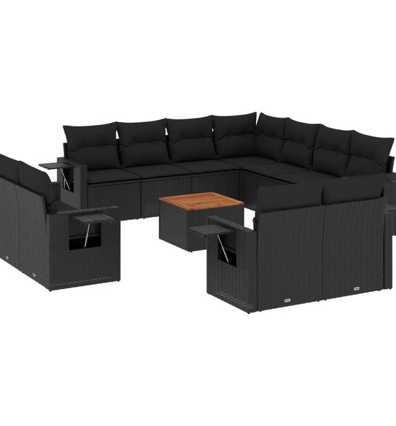 12-tlg. Garten-Sofagarnitur mit Kissen Schwarz Poly Rattan