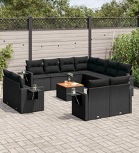 12-tlg. Garten-Sofagarnitur mit Kissen Schwarz Poly Rattan