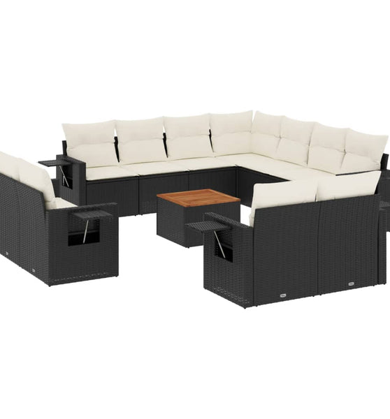 12-tlg. Garten-Sofagarnitur mit Kissen Schwarz Poly Rattan