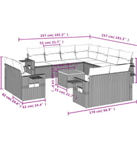 12-tlg. Garten-Sofagarnitur mit Kissen Schwarz Poly Rattan