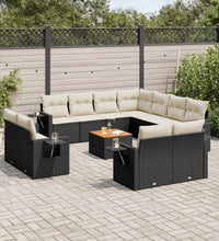 12-tlg. Garten-Sofagarnitur mit Kissen Schwarz Poly Rattan