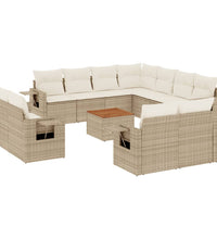 12-tlg. Garten-Sofagarnitur mit Kissen Beige Poly Rattan