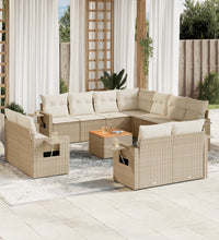 12-tlg. Garten-Sofagarnitur mit Kissen Beige Poly Rattan