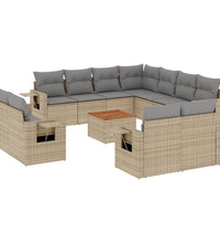 12-tlg. Garten-Sofagarnitur mit Kissen Beige Poly Rattan