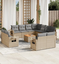 12-tlg. Garten-Sofagarnitur mit Kissen Beige Poly Rattan