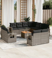 12-tlg. Garten-Sofagarnitur mit Kissen Grau Poly Rattan