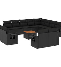 13-tlg. Garten-Sofagarnitur mit Kissen Schwarz Poly Rattan