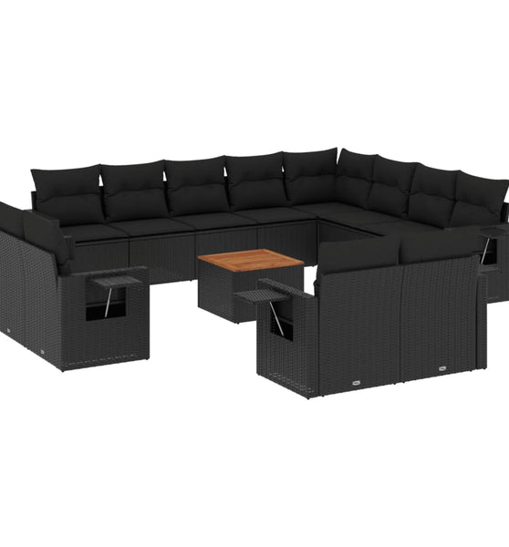 13-tlg. Garten-Sofagarnitur mit Kissen Schwarz Poly Rattan