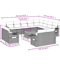 13-tlg. Garten-Sofagarnitur mit Kissen Schwarz Poly Rattan