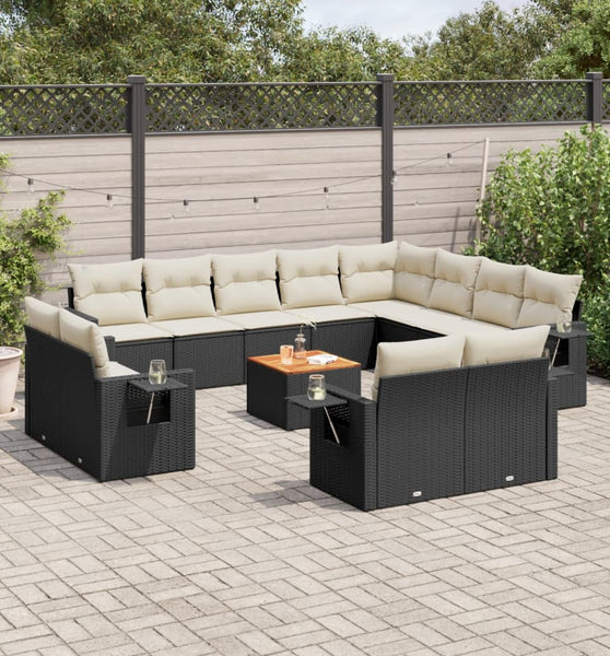 13-tlg. Garten-Sofagarnitur mit Kissen Schwarz Poly Rattan