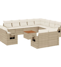 13-tlg. Garten-Sofagarnitur mit Kissen Beige Poly Rattan